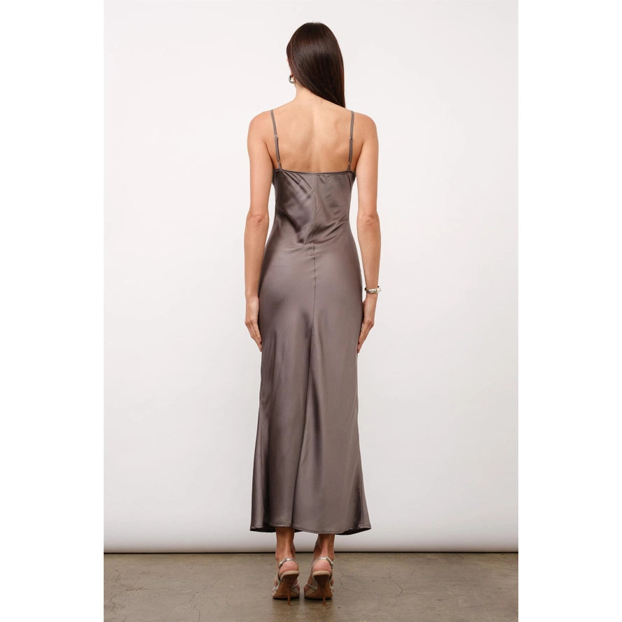Zaria Embroidery Satin Maxi Dress - Charcoal