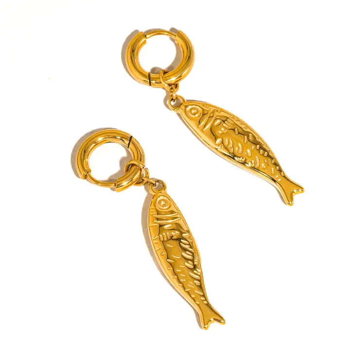 Nibe 18K Gold Non-Tarnish Fish Hoop Earring - Gold