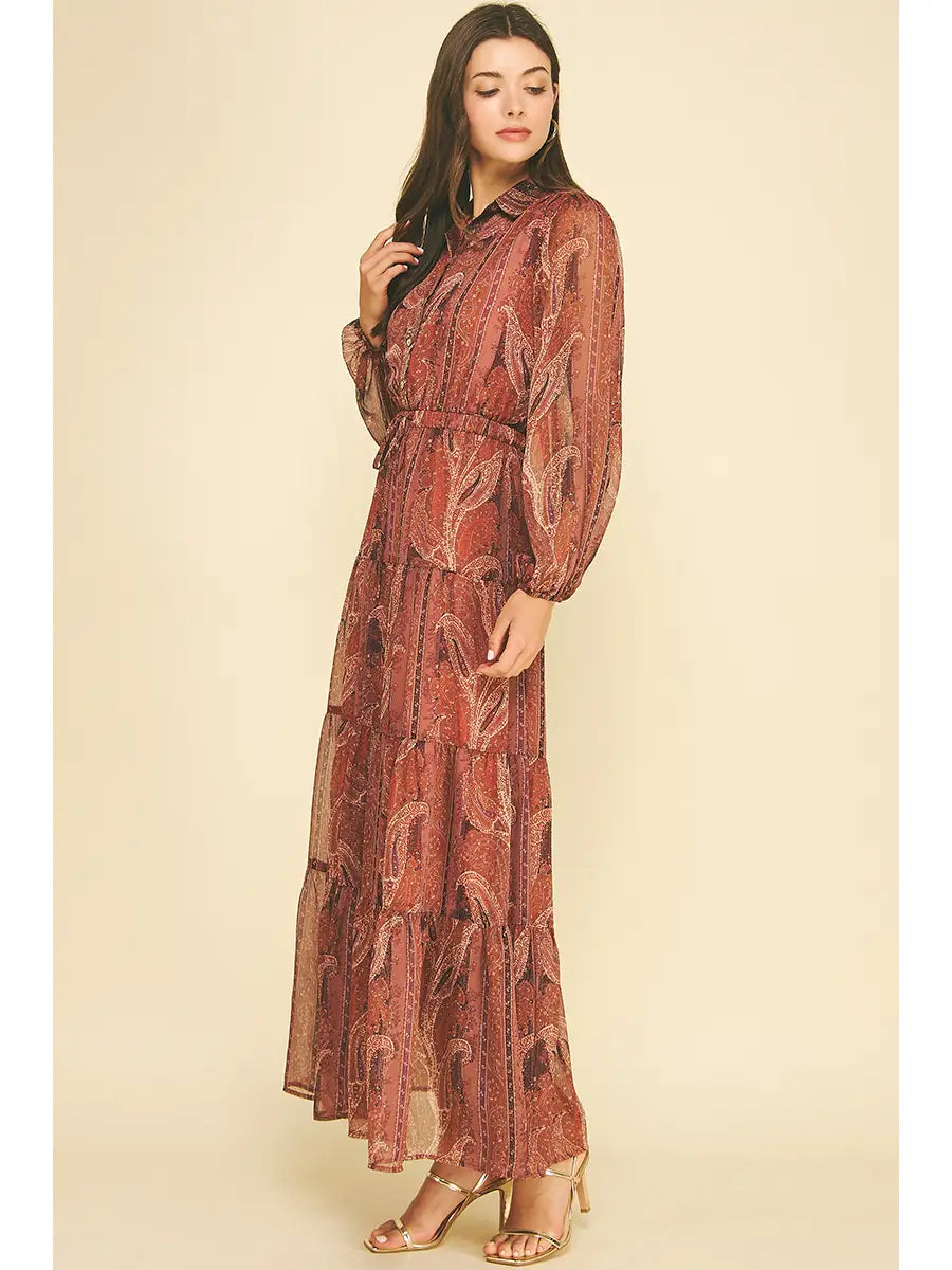 Tiered Maxi Dress Paisley - Rust