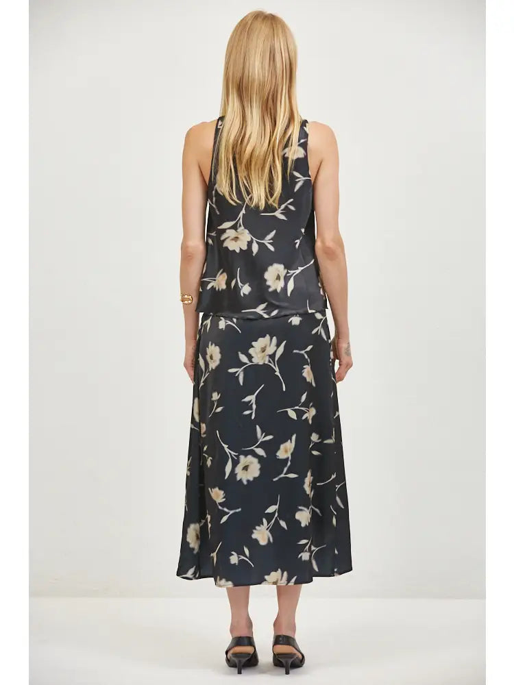 Woven Cowl Neck Sleeveless Top - Black Floral