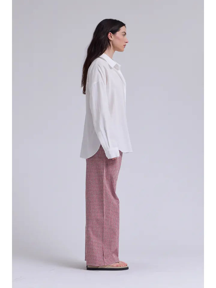 Grade + Gather - Relaxed Fit Gingham Pants - Cardinal