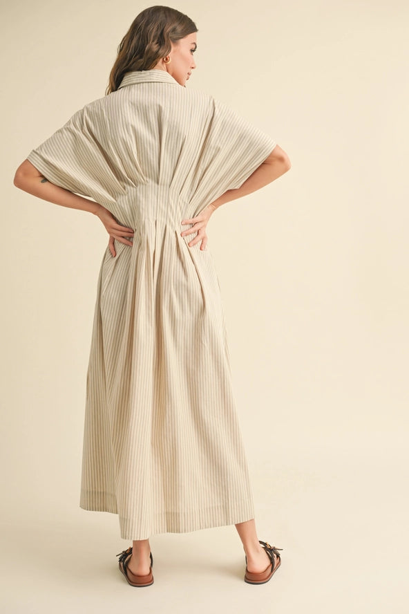 Button Down Dress - Tan Stripe