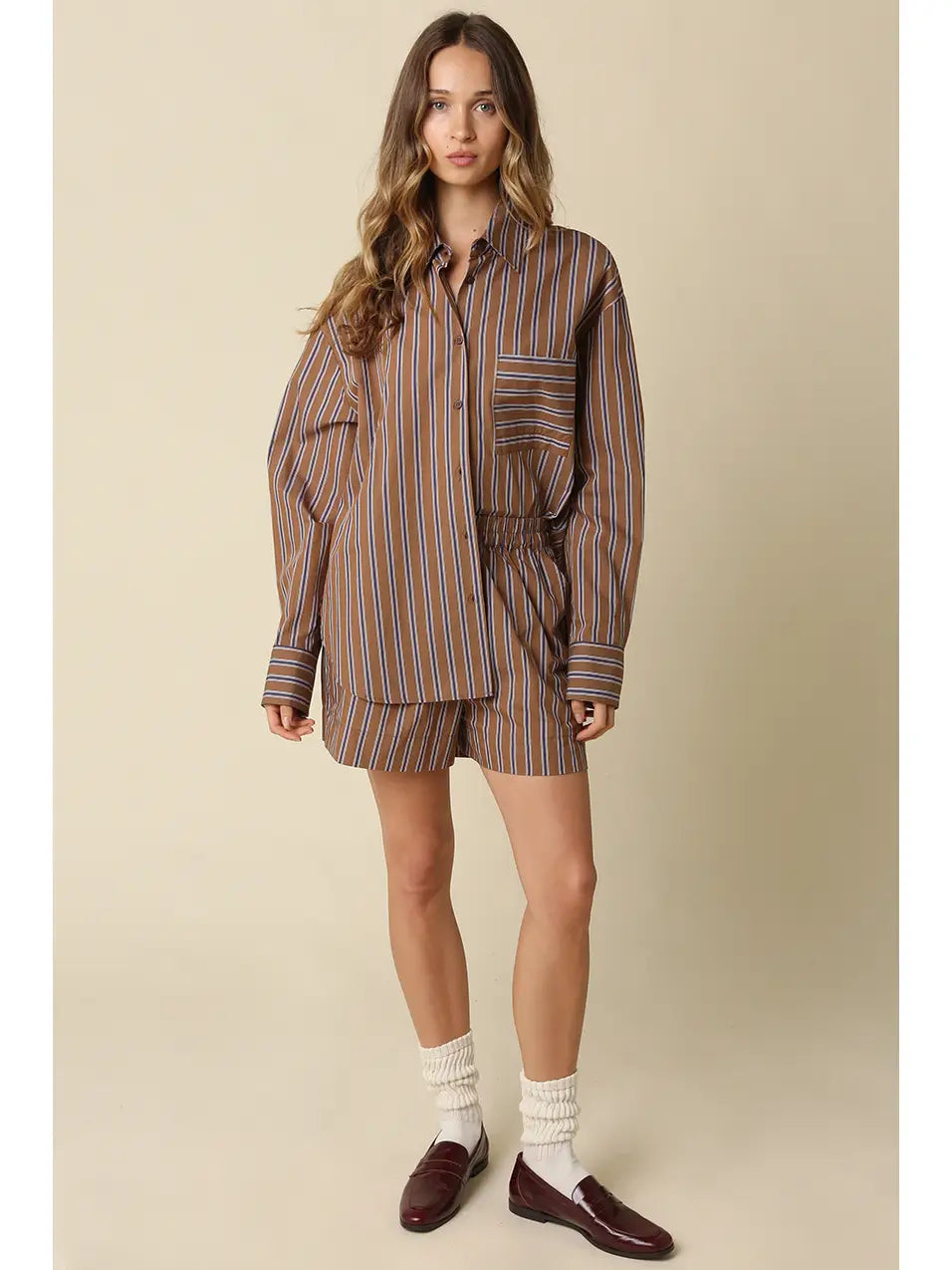 Hunter Striped Lounge Shorts - Brown Blue