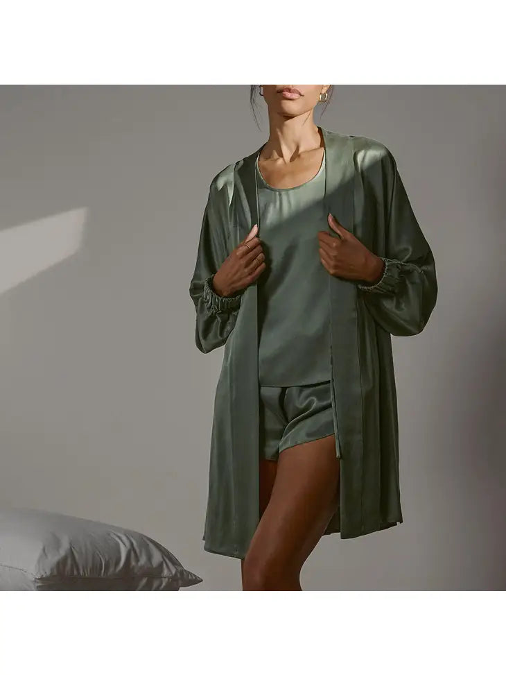 Olive green silk hot sale robe