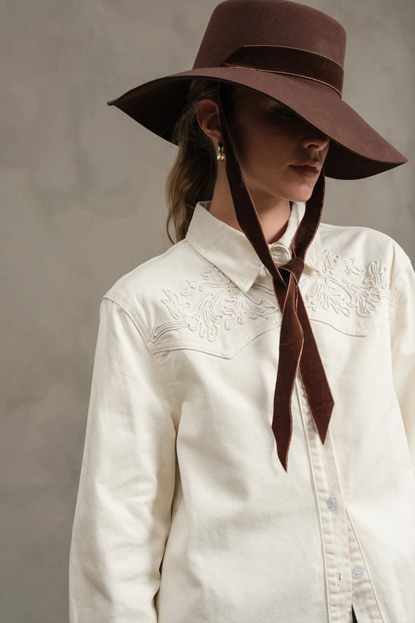 Embroidered Western Shirt - Cream