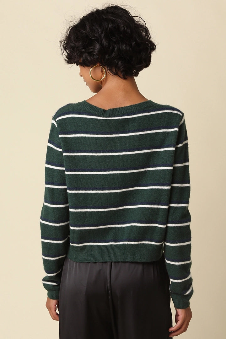 Stripe Knit Cardigan- Green Blue Cream