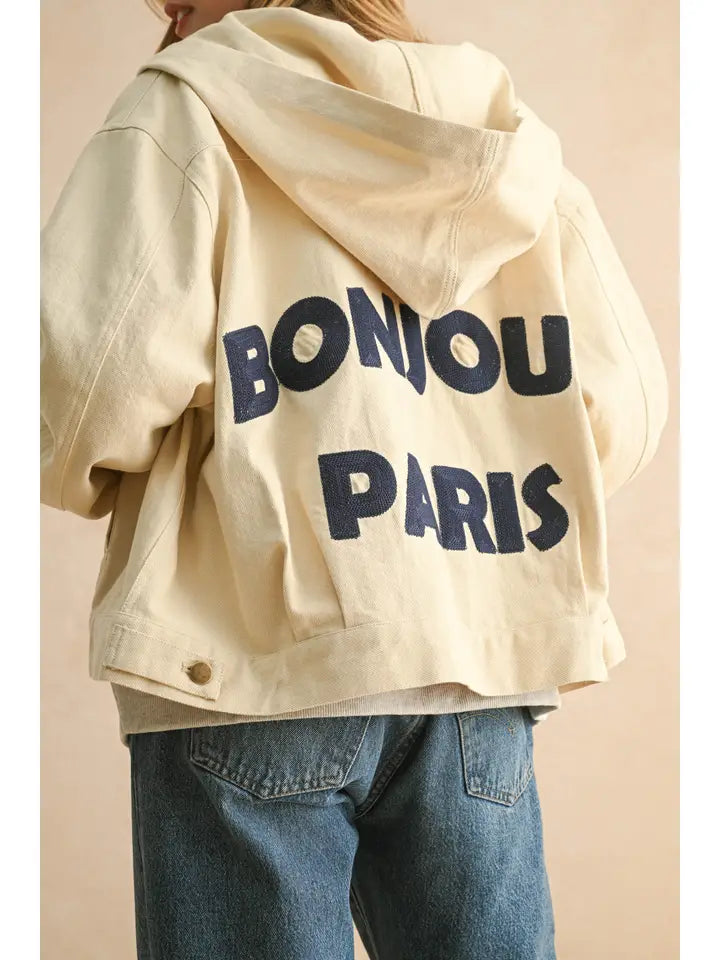 Letter Patch Back Detail Jacket - Ecru