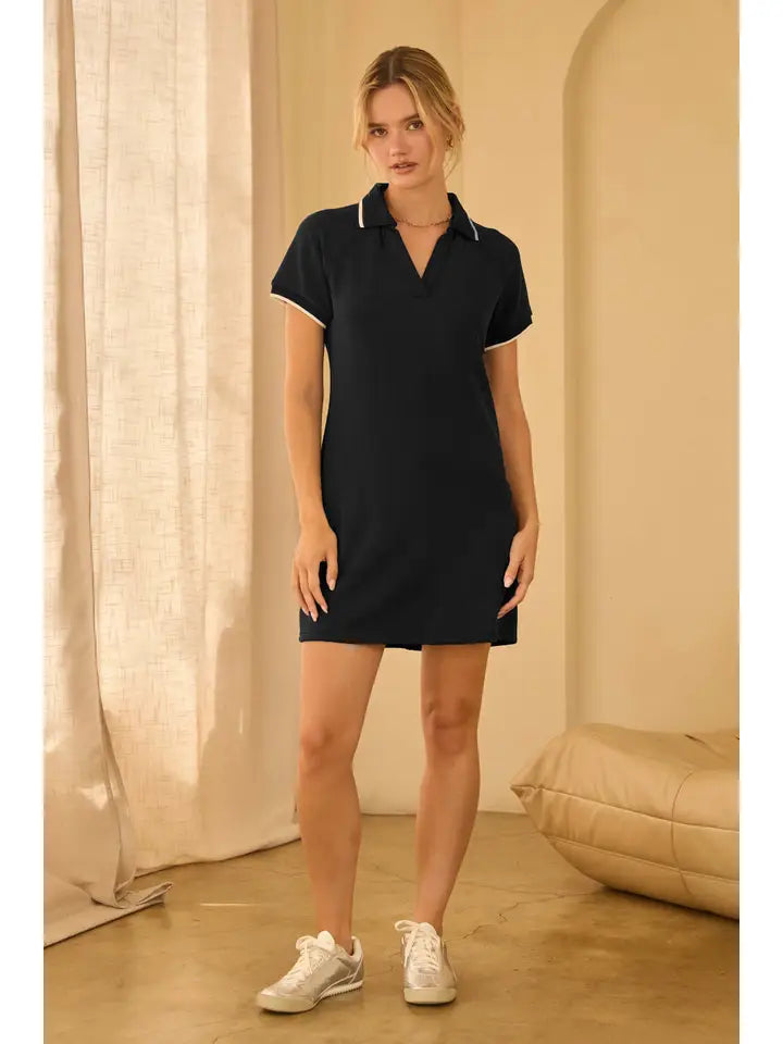 Brushed Modal Collared Mini Dress - Black