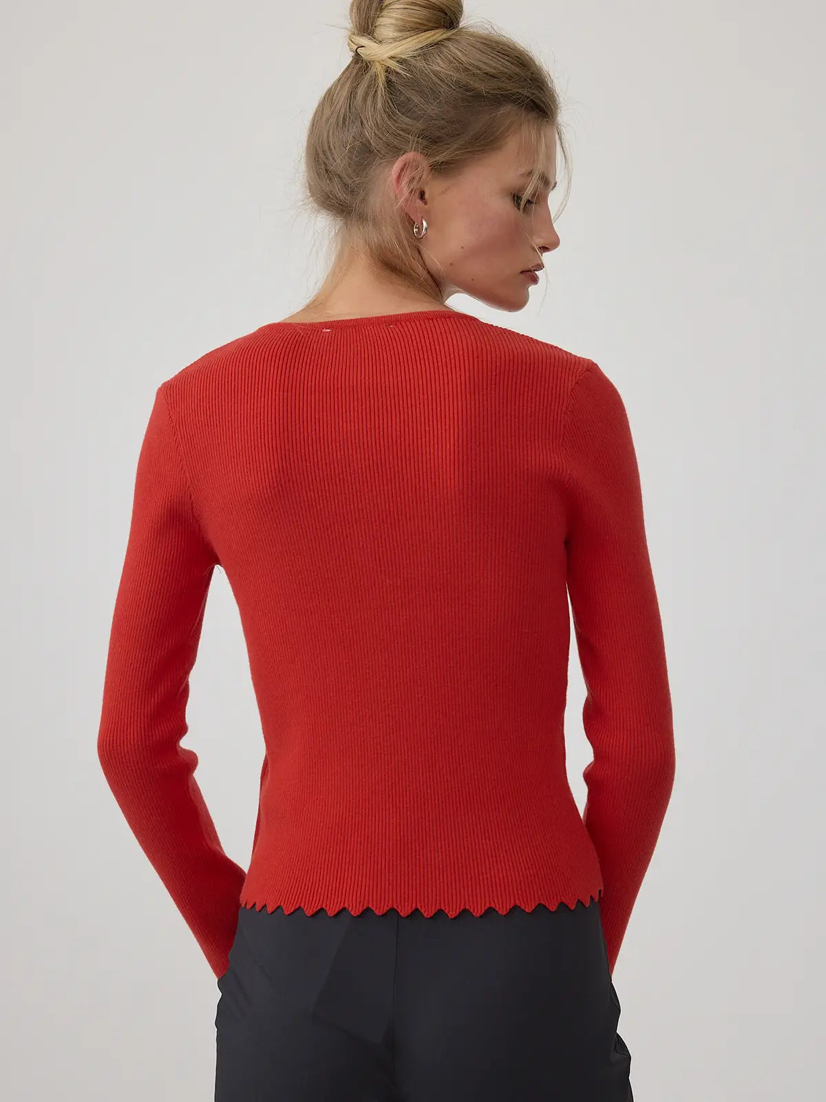 Button Ribbed Knit Cardigan - Red