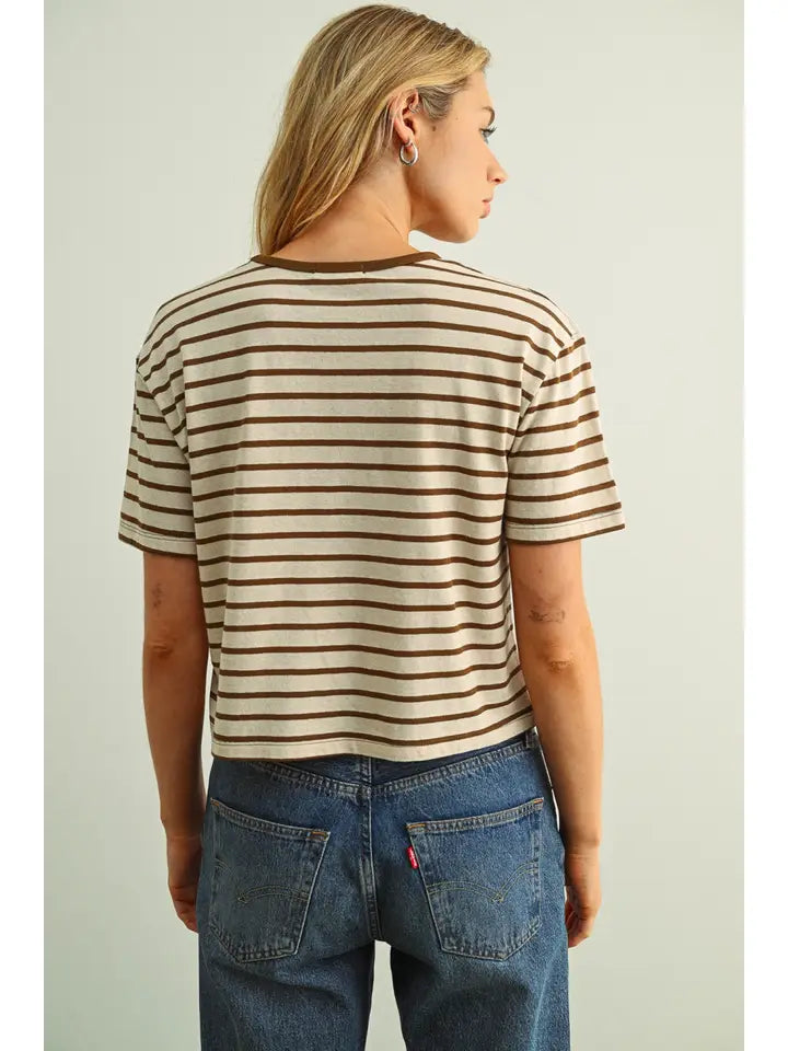 Essential Stripe Ringer Tee - Brown