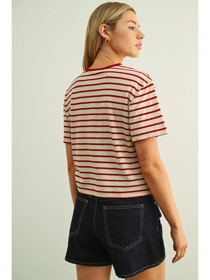 Essential Stripe Ringer Tee - Red