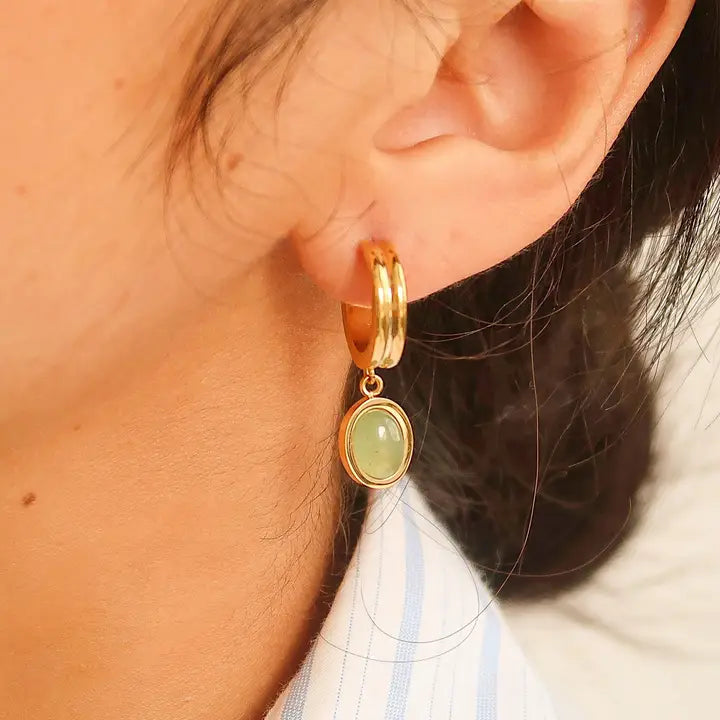 Whitnee Dainty Round Stone Dangle Earring - Green