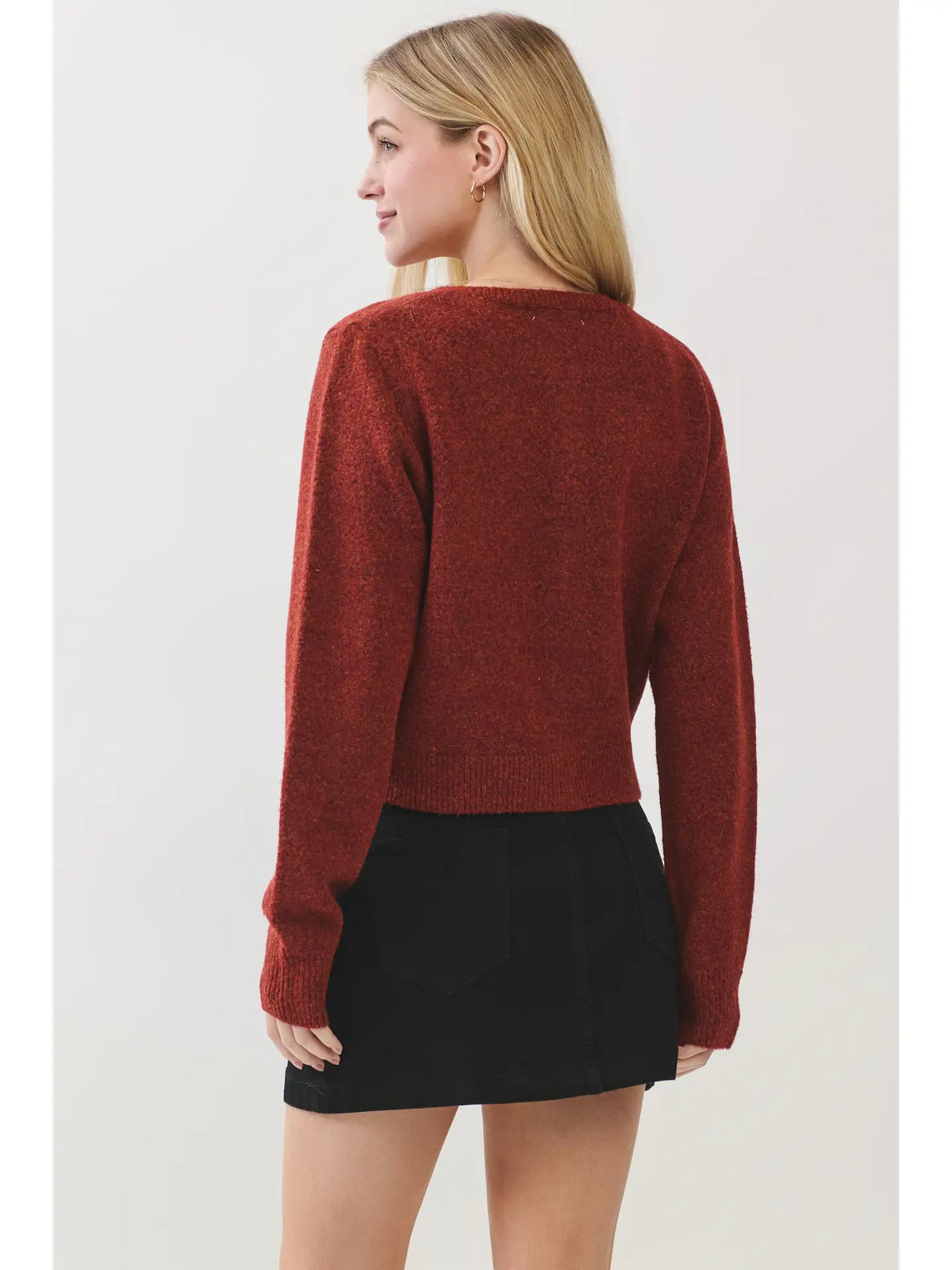 Button Down Long Sleeve Cardigan - Rust