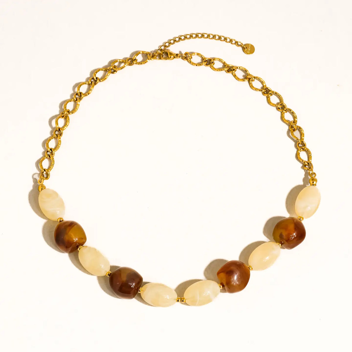Palm 18K Gold Non-Tarnish Beaded Chain Necklace - Brown