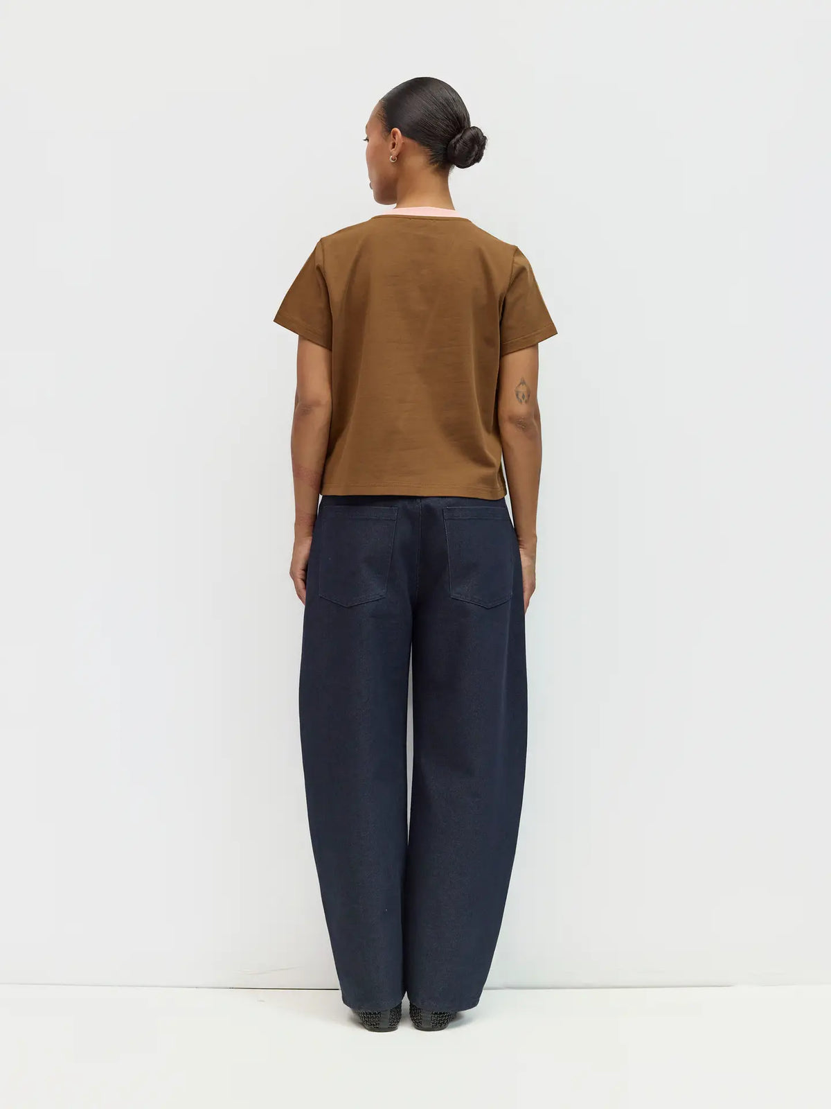 Contrast Neckband Tee - Brown + Pink