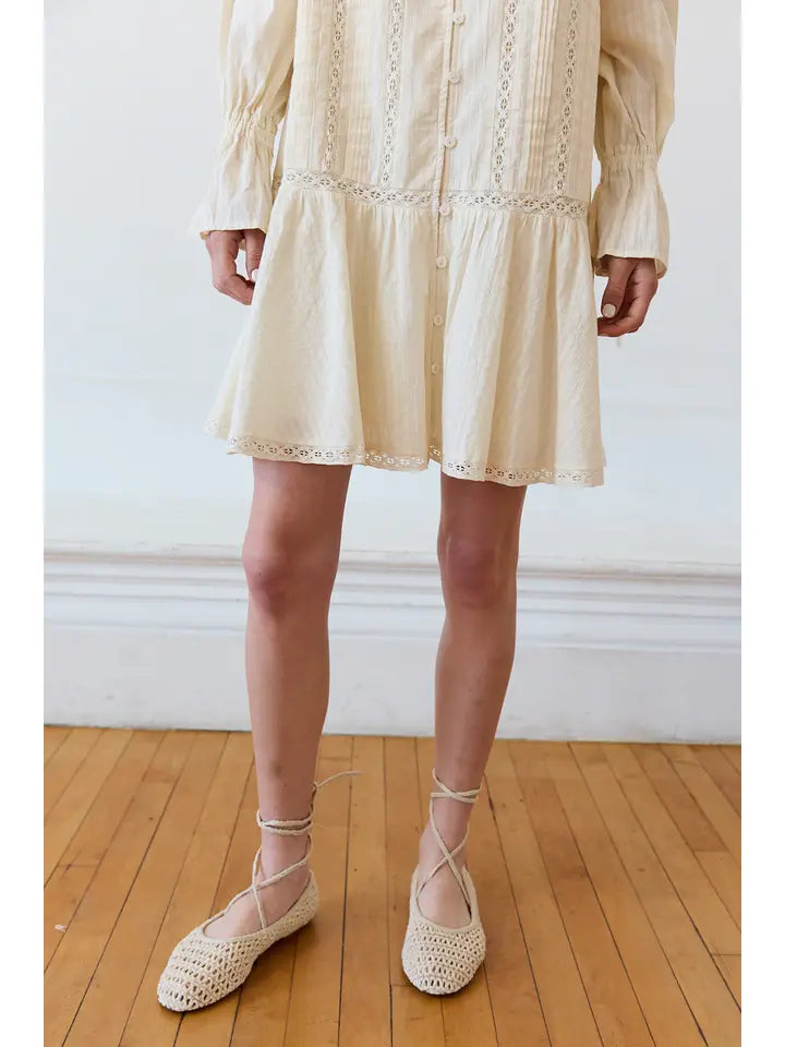 Lace Pintuck Tiered Tunic Dress - Cream
