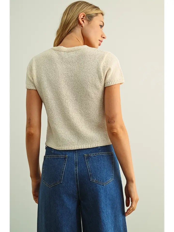 Cap Sleeve Button Front Top - Beige
