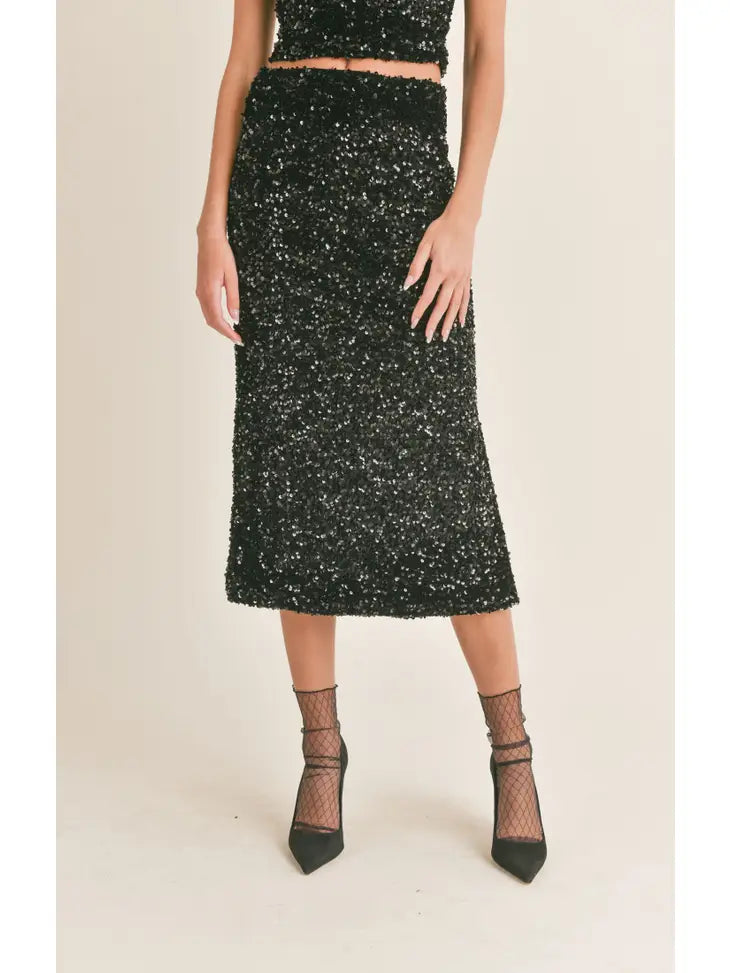 Sequined Midi Skirt - Black