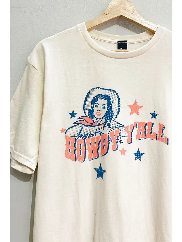 Howdy Vintage Cowgirl Graphic Tee - Natural