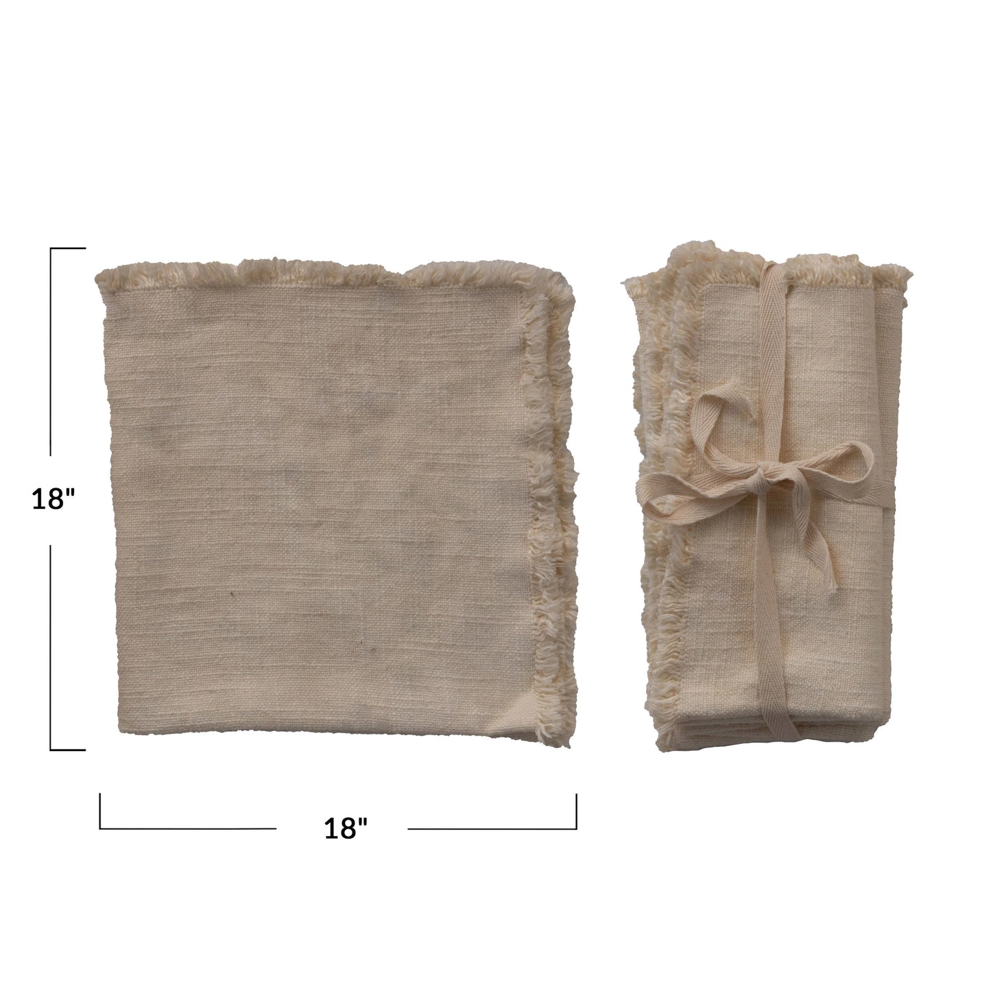 Linen Blend Napkins with Fringe Trim - Set of 4 - Cream