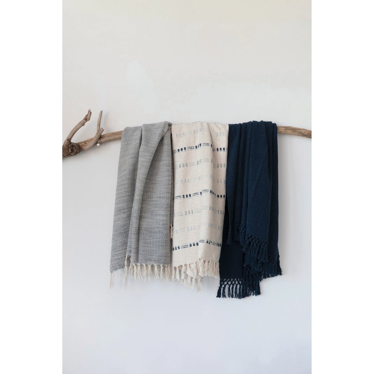 Woven Cotton Blend Throw Blanket - Navy