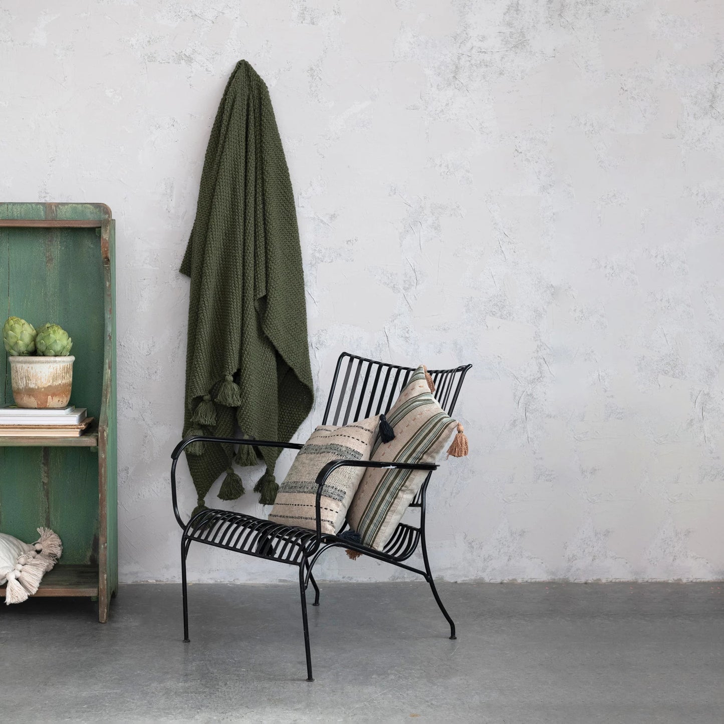 Cotton Knit Throw Blanket - Olive Green