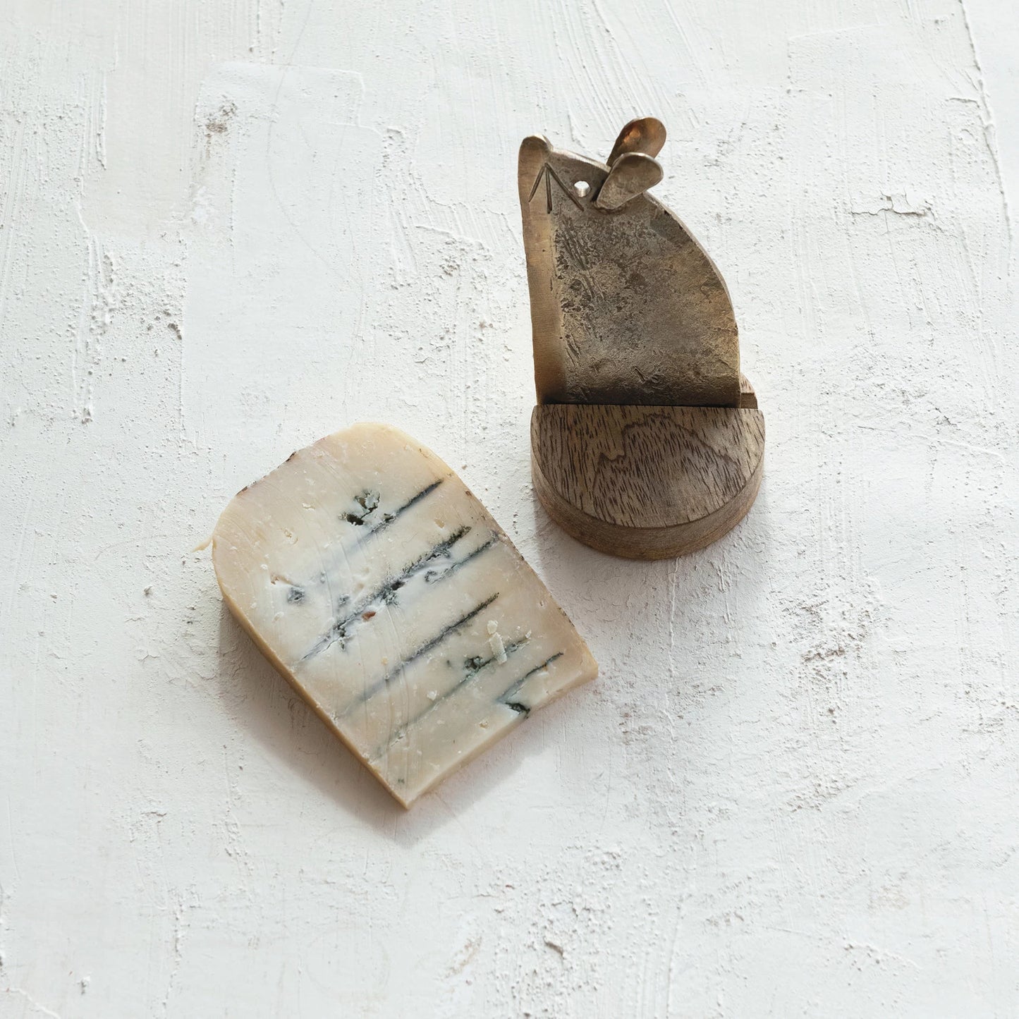 Hand-Forged Metal Mouse Cheese Knife with Mango Wood Stand