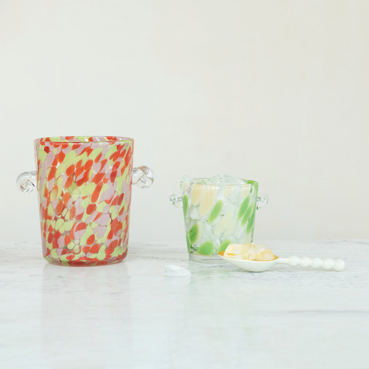 Confetti Glass Ice Bucket with Handles - Yellow & Green