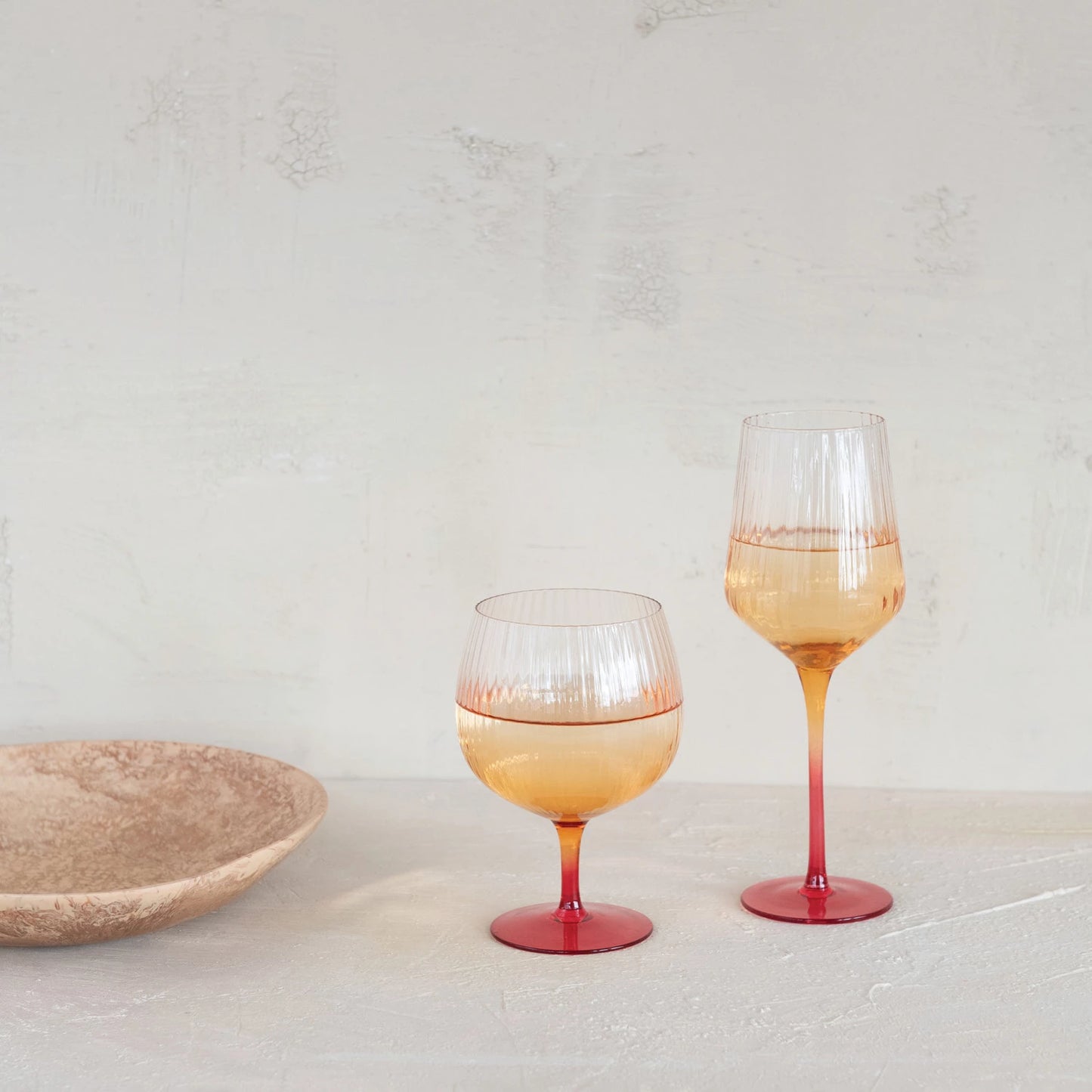Stemmed Fluted Wine Glass - Orange Ombre - 14oz