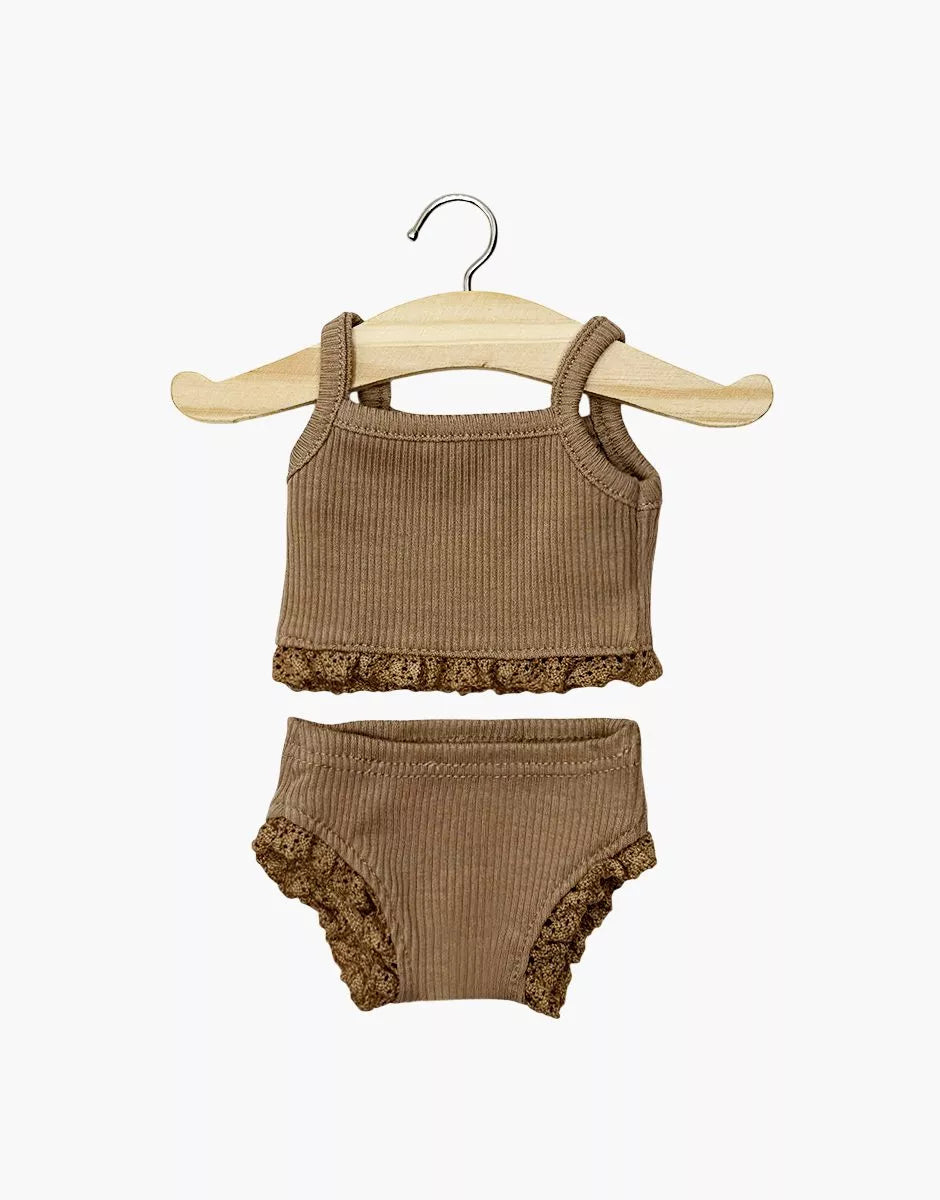 Minikane - Ribbed + Lace Underwear Set - Heathered Chocolate