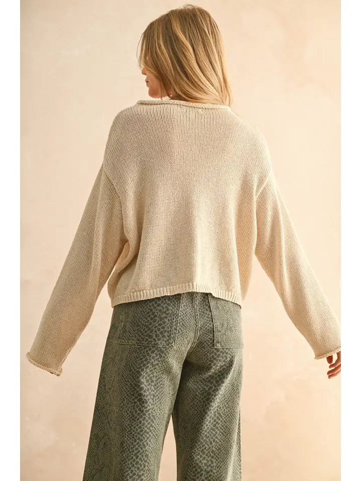 Light Weight Button Front Cardigan - Cream