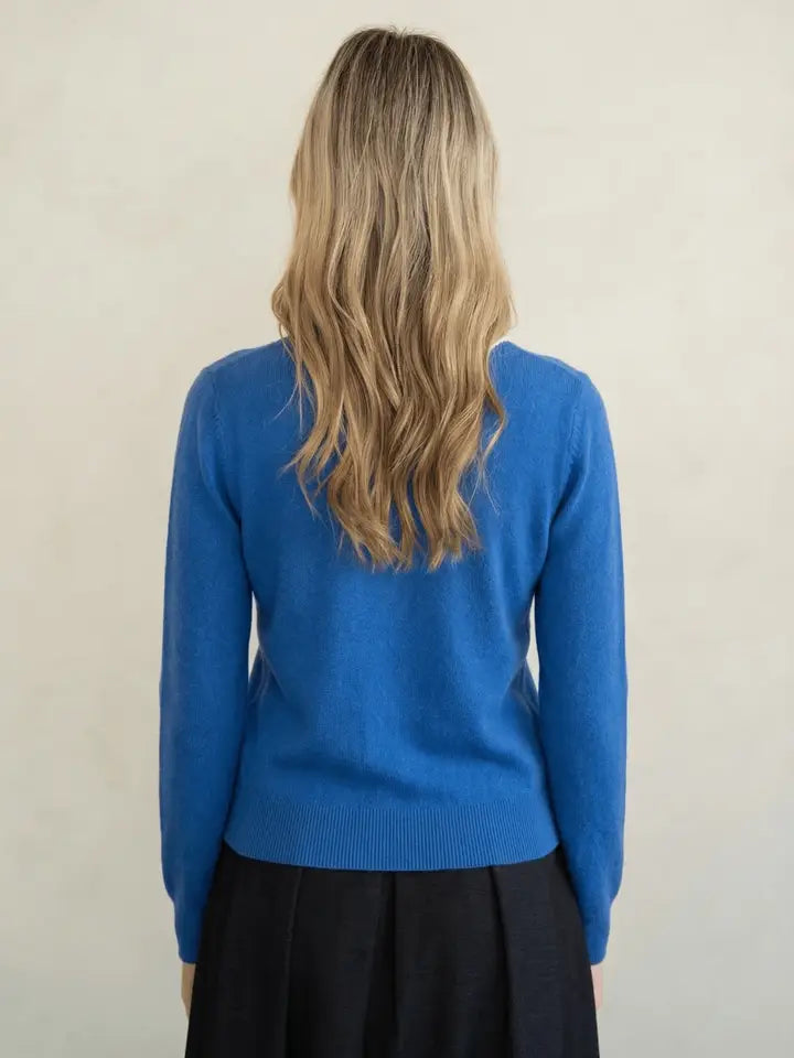 Scalloped Trim Knit Cardigan - Blue