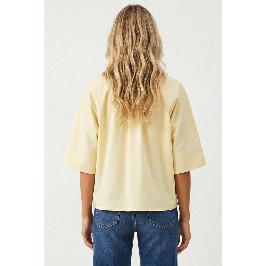 Boxy Half Sleeve Button Up Shirt - Pale Banana