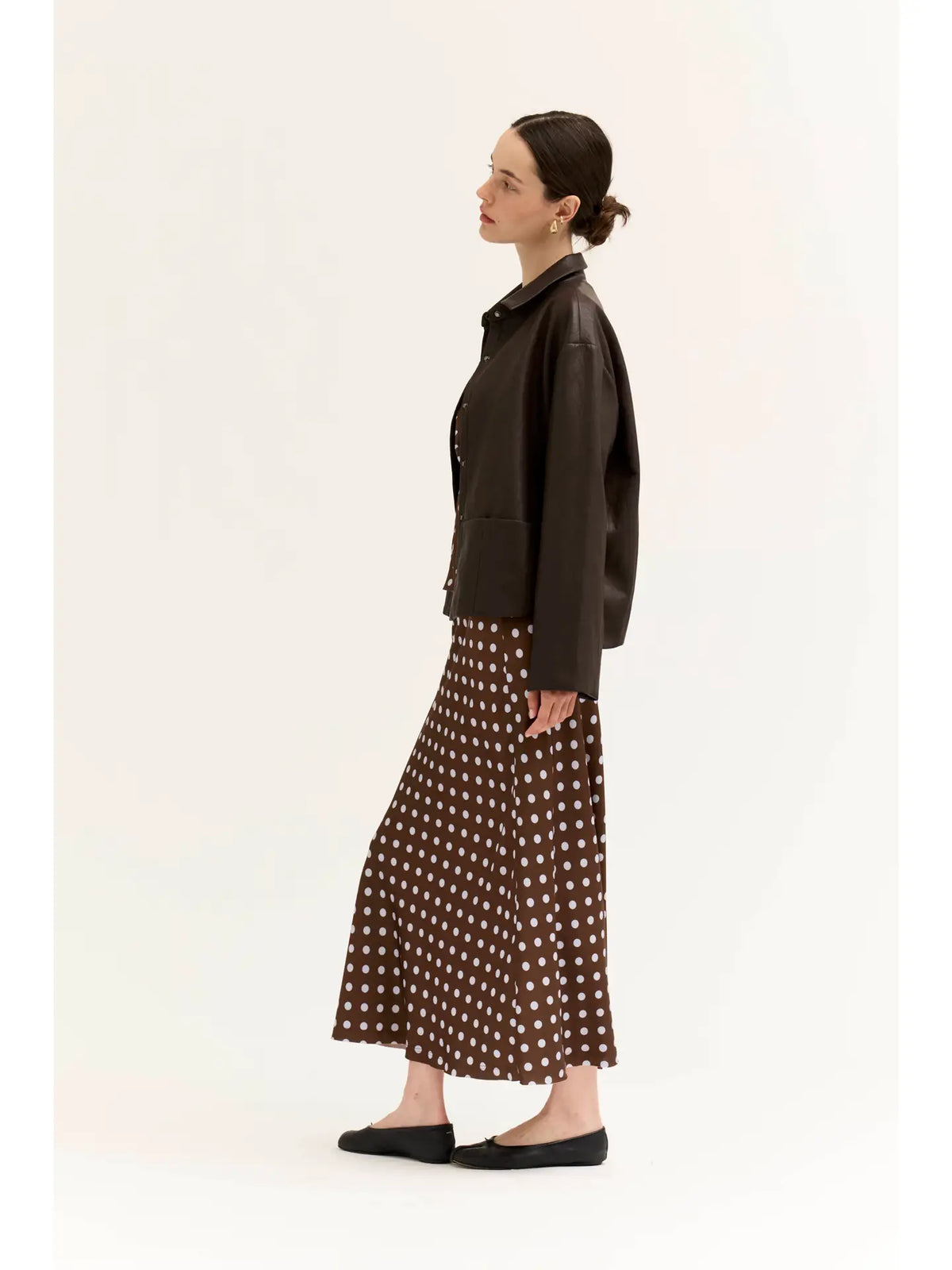 Grade + Gather - Polka Dot Slip Skirt - Brown + Blue