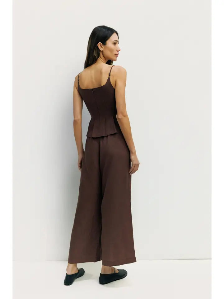Pleated Linen Pants - Brown