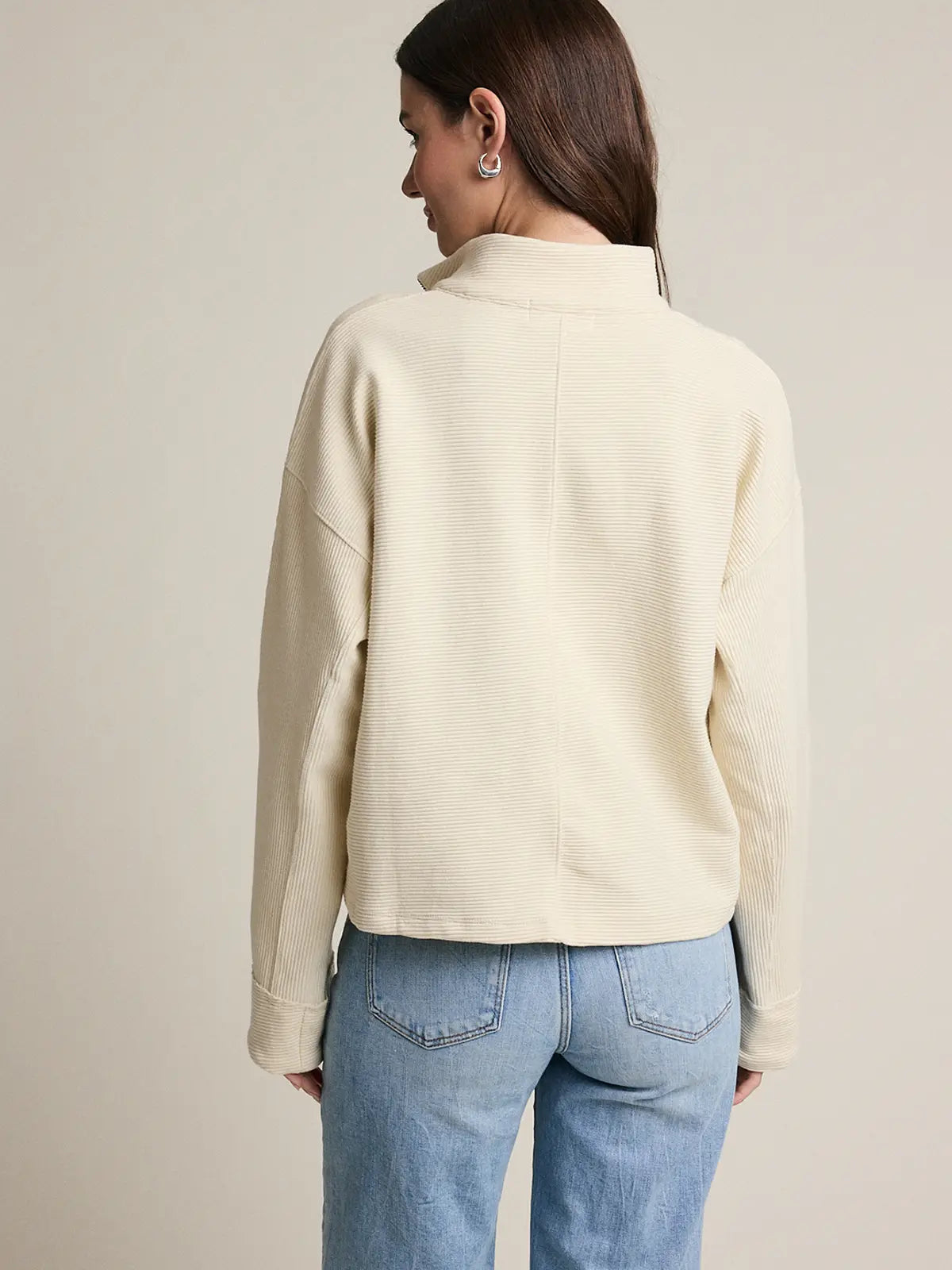 Textured Half Zip Pullover - Light Beige