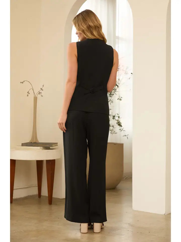 Recycled Vest with Rim Buttons - Black