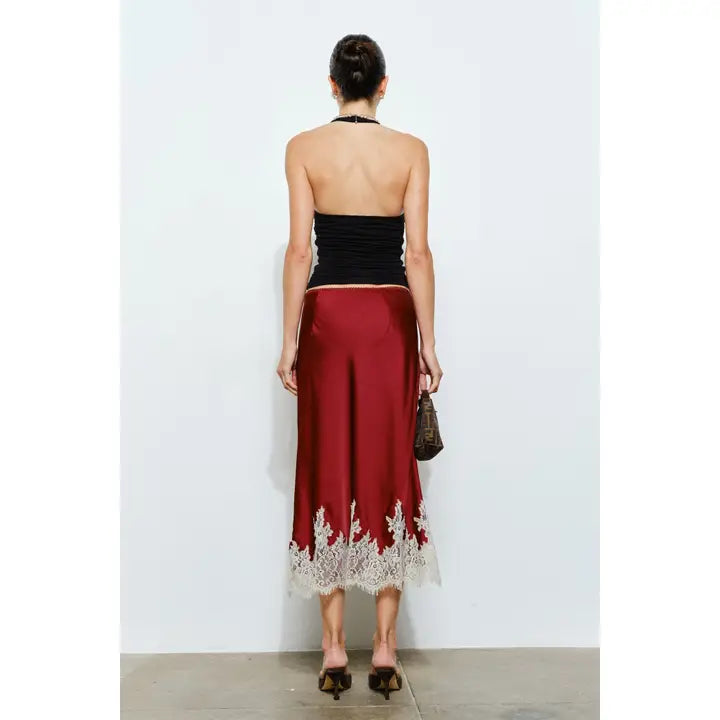 Camila Lace Trim Skirt - Wine