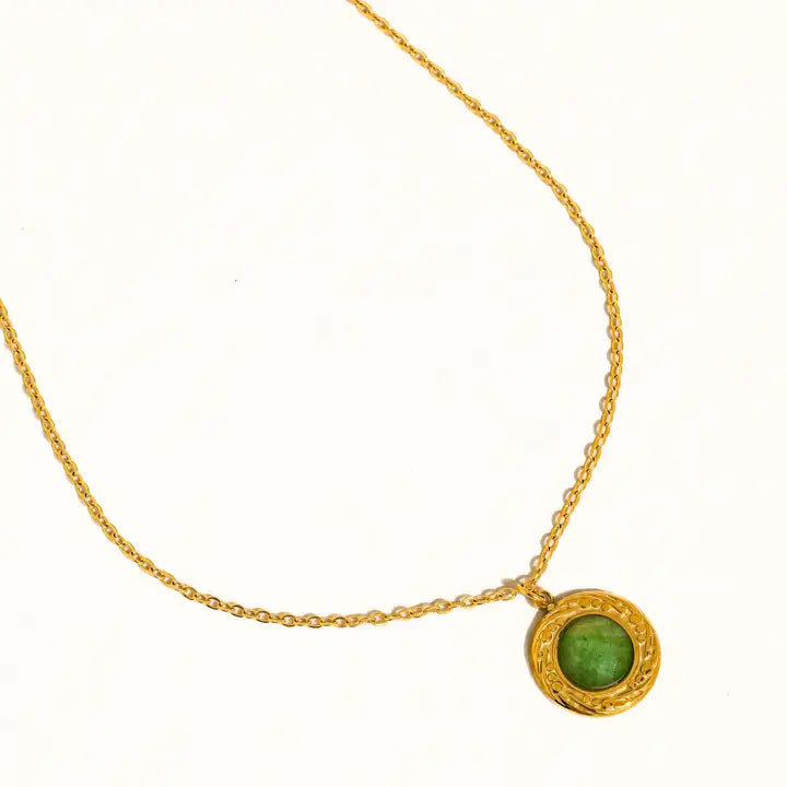 Enric 18K Gold Non-Tarnish Natural Stone Necklace - Green