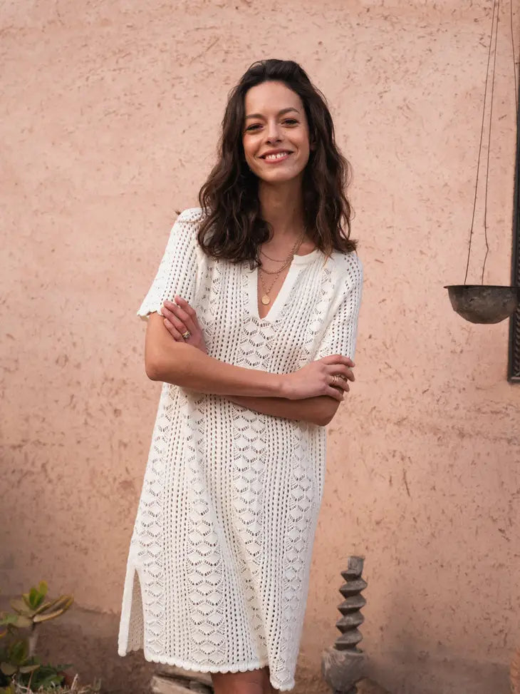 Nicia Short Sleeve Knit Dress - Ecru Nicia Short Sleeve Knit Dress - Ecru