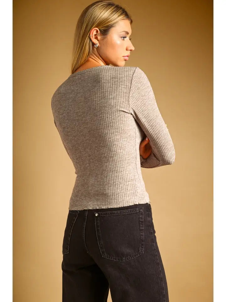 Long Sleeve Ribbed Top - Mocha