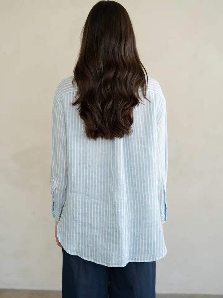 Striped Button Down Top - Blue Stripe