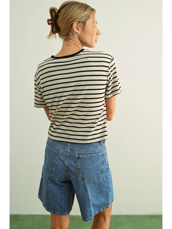 Essential Stripe Ringer Tee - Black