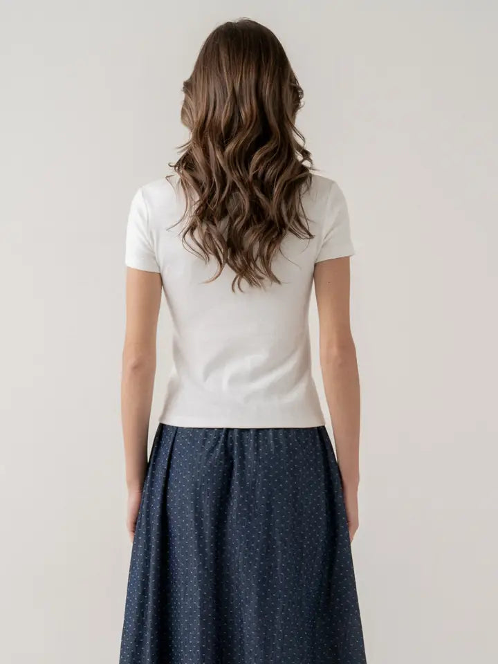 Scallop Collar Knit Polo - White