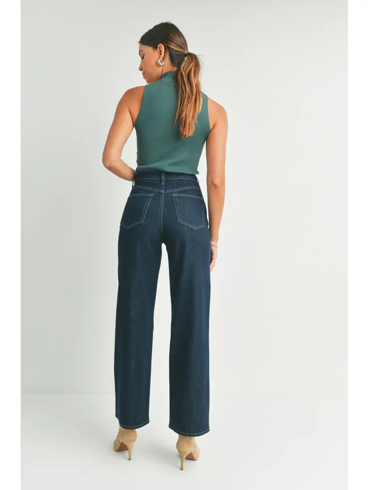 Retro Wide Straight Denim Jeans - Dark Demin