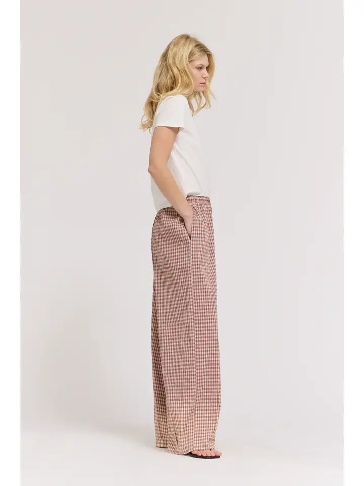 Grade + Gather - Relaxed Fit Gingham Pants - Dusty Rose