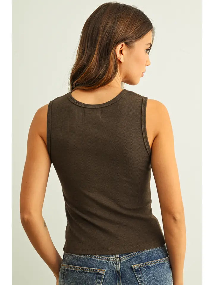 U-Neck Shape Ribbed tank - Olive