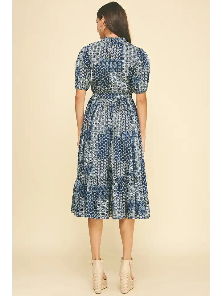 Tiered Midi Dress - Navy Floral