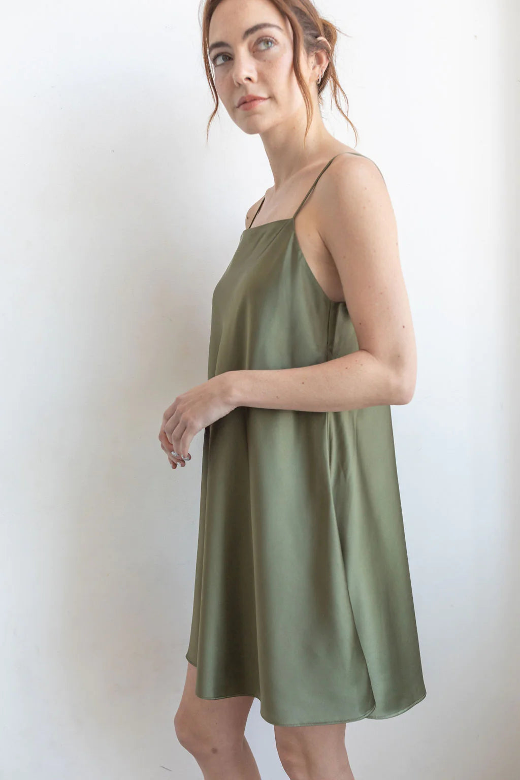Satin Midi Dress - Olive