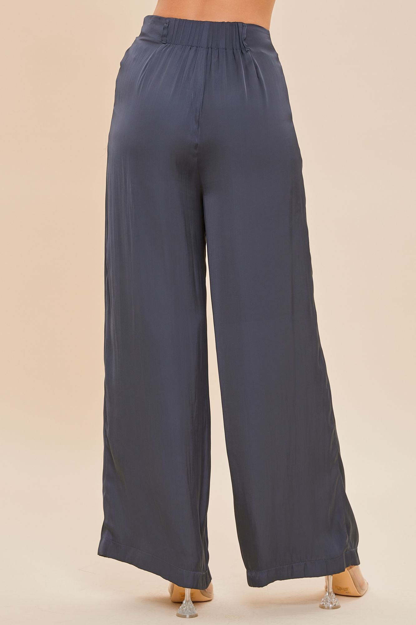 Satin Belted Wide Leg Pants - Midnight